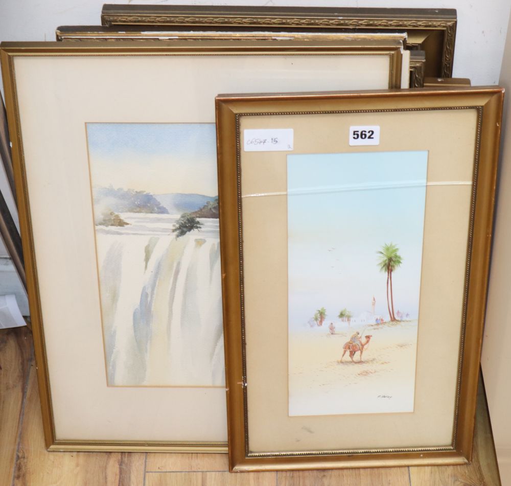 Four watercolours by W.S. Hatton, two watercolours of Victoria Falls by F. Lawson, one unframed and three other framed watercolours by